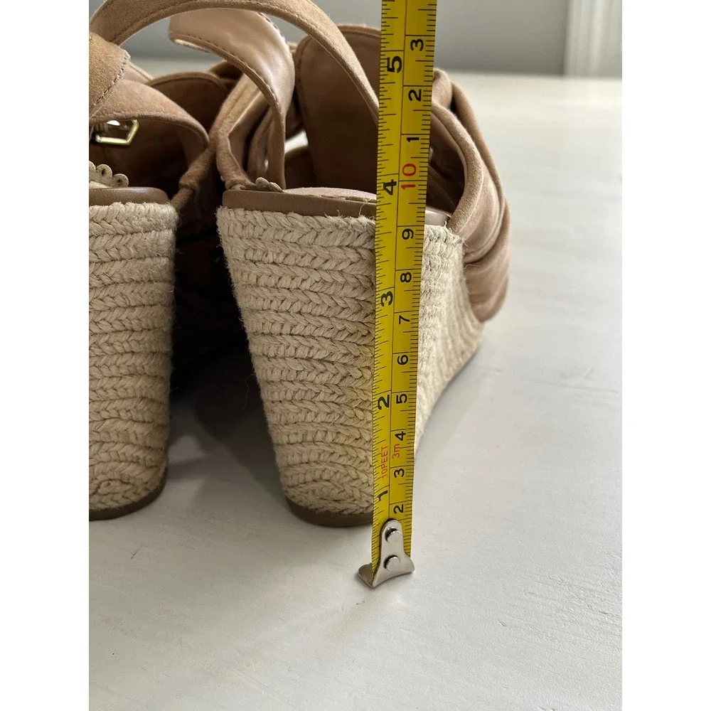 Sam Edelman Tan Suede Espadrille Wedge Sandals Bow Ankle Strap Women Size 6.5M‎